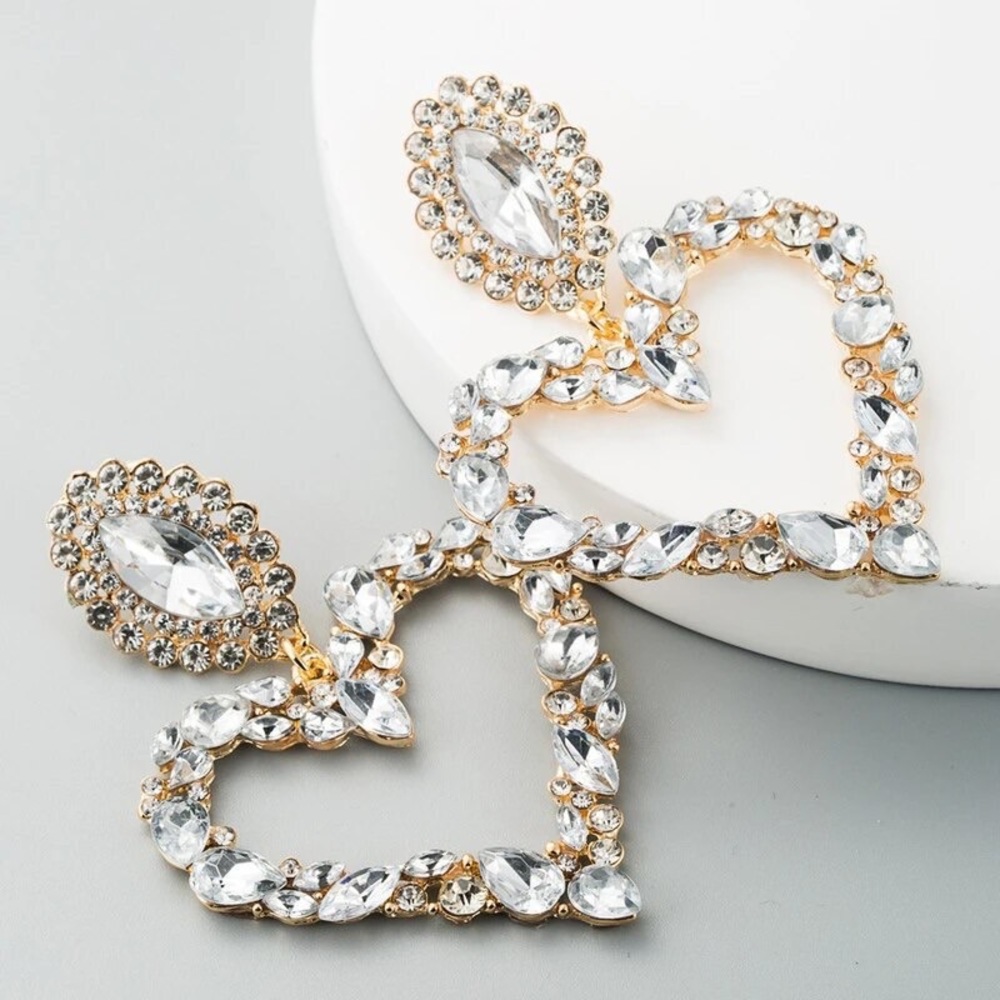 Heart crystals drop fashion luxury jewelry earrings